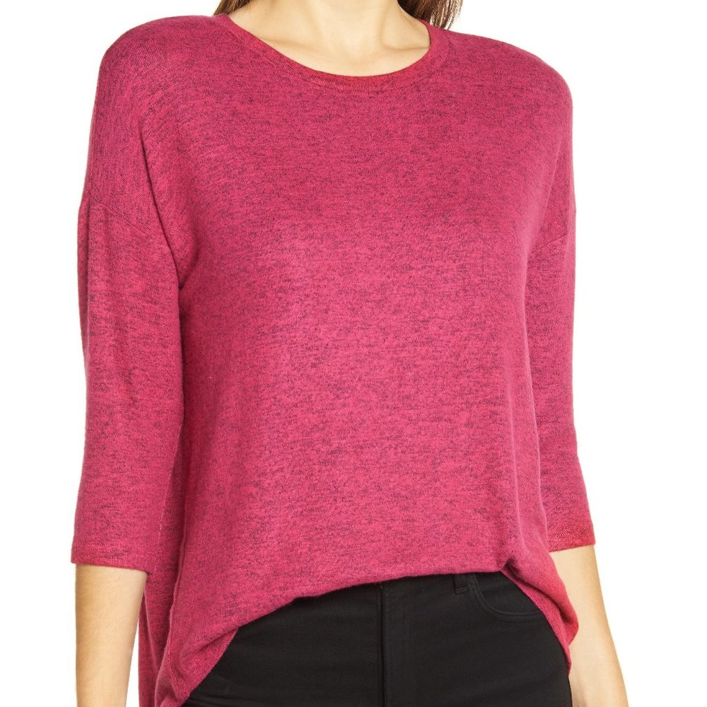 Bobeau Women’s Three Quarter Sleeve Split Open Back Top‎ Sweater Red Bud XS NWT